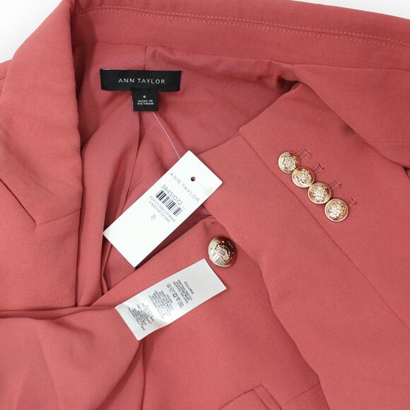 Sz8 NEW AnnTaylor PantSuit Blazer+Pant CrinkleCrepe BurntMauve - Picture 16 of 16